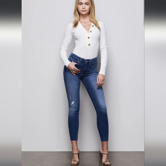 GOOD AMERICAN Good Legs Crop Jeans in Blue376‎ Womens Size 2/26 - Picture 1 of 7